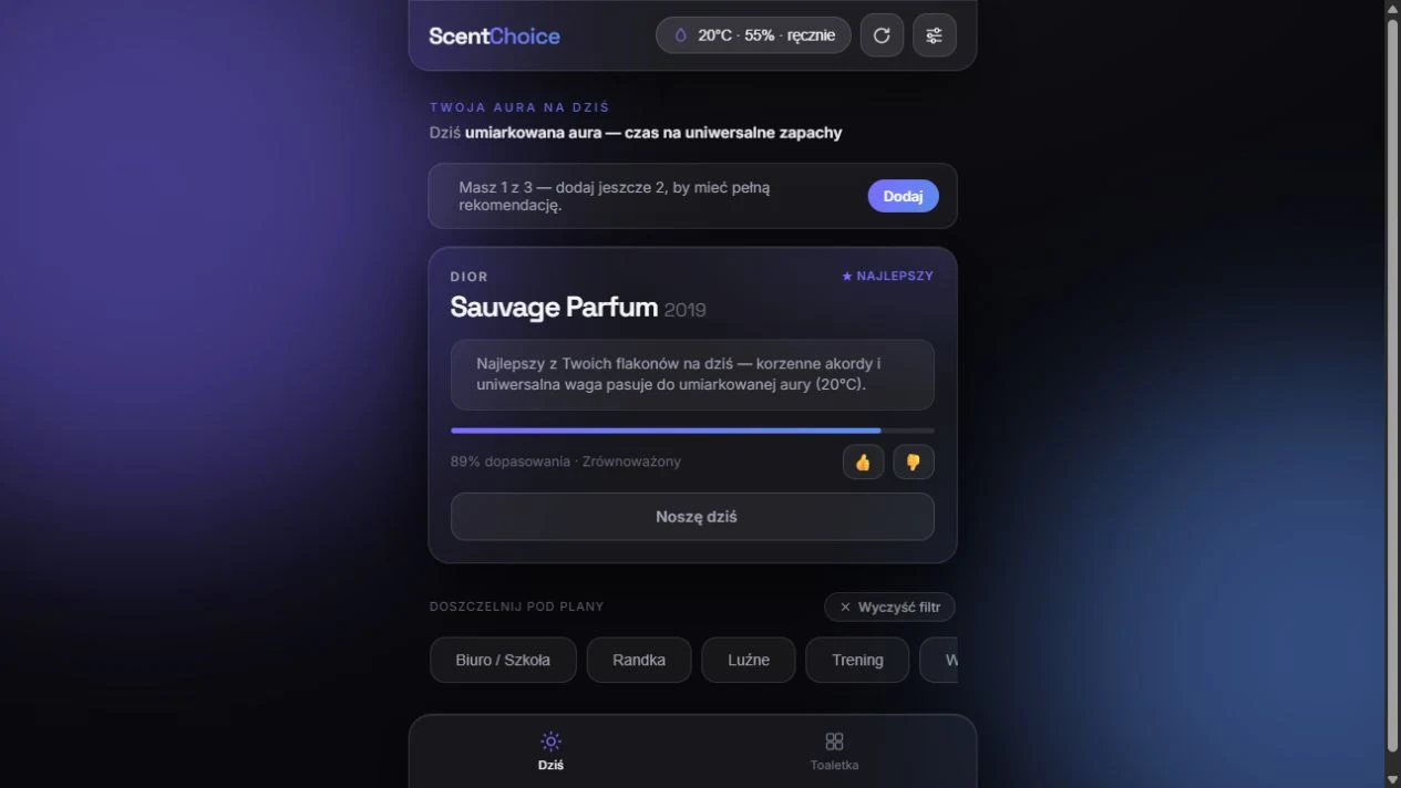 Interfejs prototypu ScentChoice